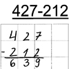 Schülerlösung von Maja: Schriftliche Rechnung der Aufgabe „427 minus 212“. „427 minus 212 = 639“. Die Ziffern stehen stellengerecht untereinander.